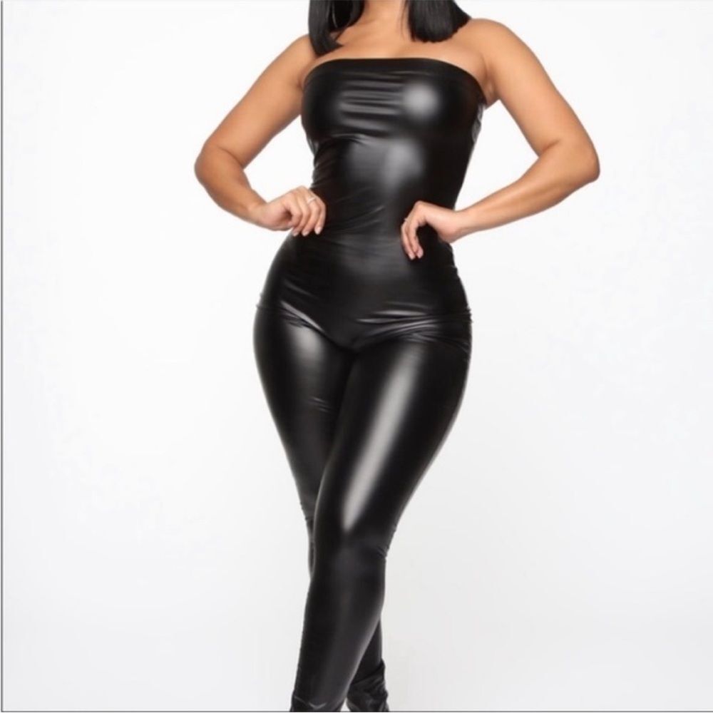 Strapless Leather Jumpsuit 🆕 - Picture 2 of 5